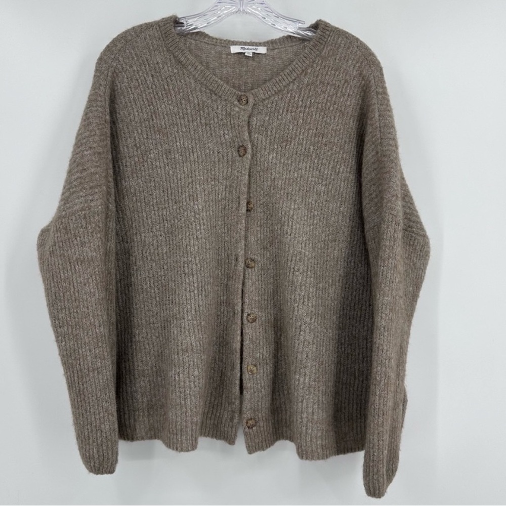 Madewell Bellaire Cardigan Sweater Alpaca Blend Heather Mink Oatmeal Size XL